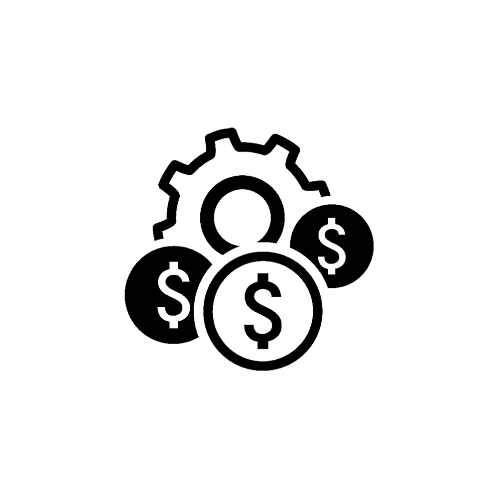 A symbol of gears and dollar signs lining up cohesively in order to represent cost management.